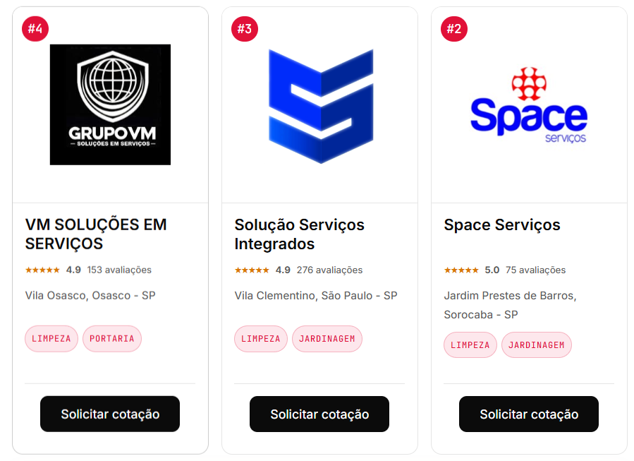 Imagem com 3 logos de fornecedores de servi&ccedil;os terceirizados