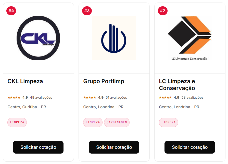 Imagem com 3 logos de fornecedores de servi&ccedil;os terceirizados