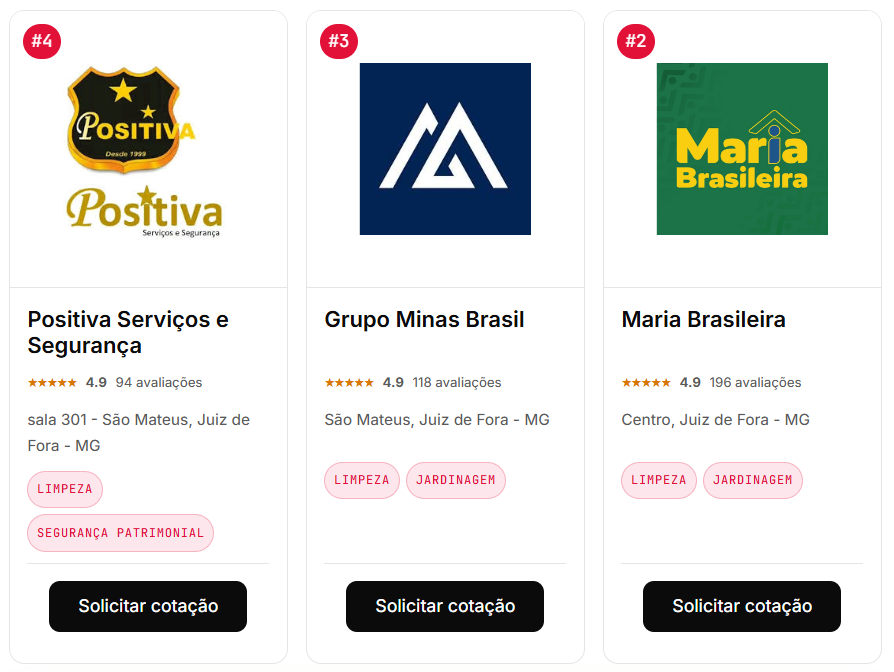 Imagem com 3 logos de fornecedores de servi&ccedil;os terceirizados